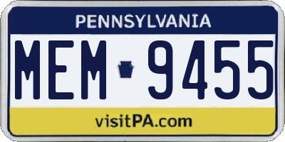 PA license plate MEM9455
