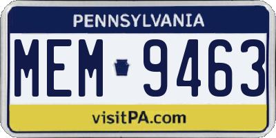PA license plate MEM9463