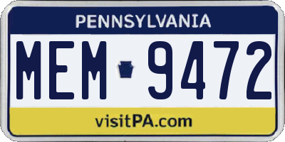PA license plate MEM9472