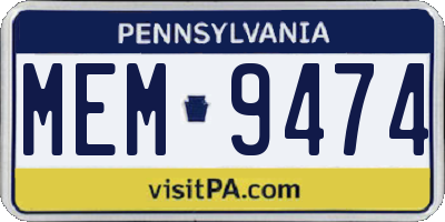PA license plate MEM9474