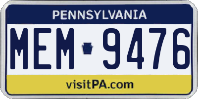 PA license plate MEM9476