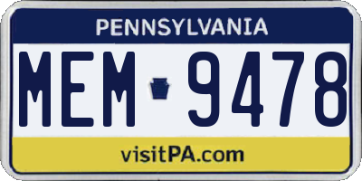 PA license plate MEM9478