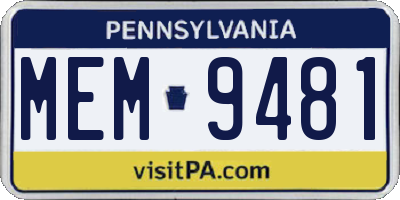 PA license plate MEM9481
