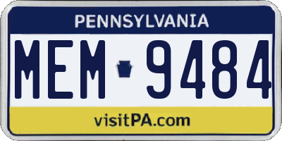 PA license plate MEM9484