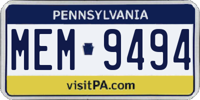 PA license plate MEM9494
