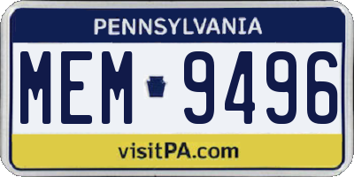 PA license plate MEM9496