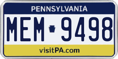 PA license plate MEM9498
