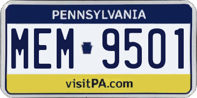 PA license plate MEM9501
