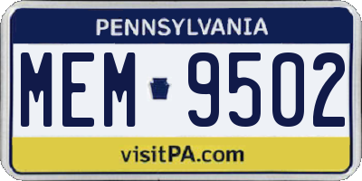 PA license plate MEM9502