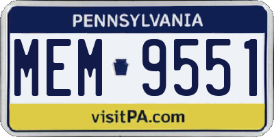PA license plate MEM9551
