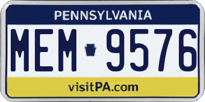 PA license plate MEM9576