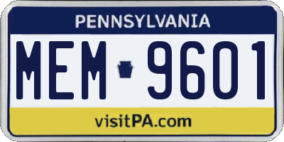 PA license plate MEM9601