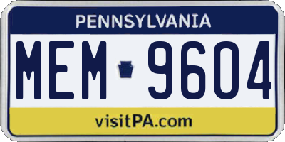 PA license plate MEM9604