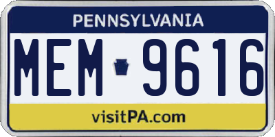 PA license plate MEM9616