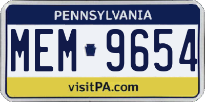 PA license plate MEM9654