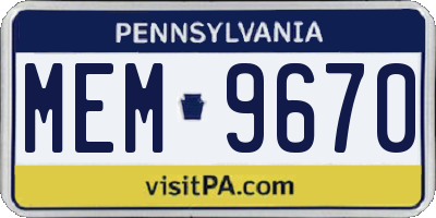 PA license plate MEM9670
