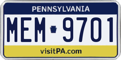 PA license plate MEM9701
