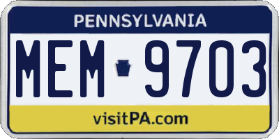 PA license plate MEM9703