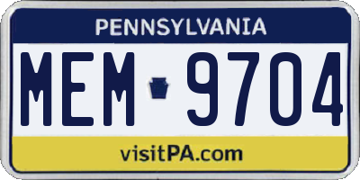 PA license plate MEM9704