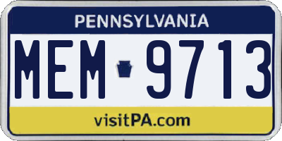 PA license plate MEM9713