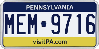 PA license plate MEM9716