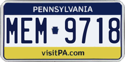 PA license plate MEM9718