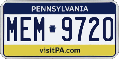 PA license plate MEM9720