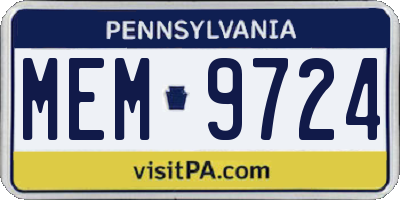 PA license plate MEM9724