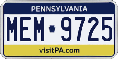 PA license plate MEM9725
