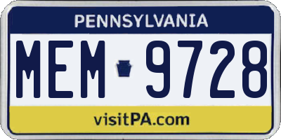 PA license plate MEM9728