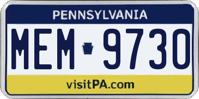 PA license plate MEM9730