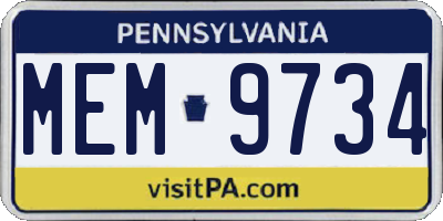 PA license plate MEM9734