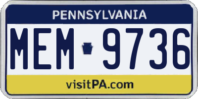 PA license plate MEM9736