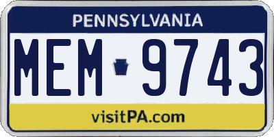 PA license plate MEM9743