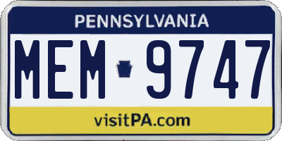 PA license plate MEM9747