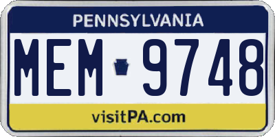 PA license plate MEM9748