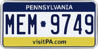 PA license plate MEM9749