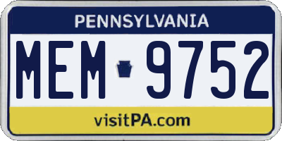 PA license plate MEM9752