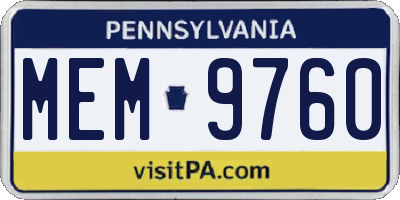 PA license plate MEM9760