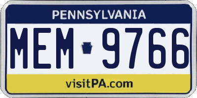 PA license plate MEM9766