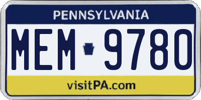PA license plate MEM9780