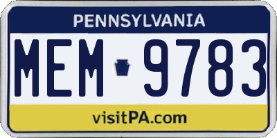 PA license plate MEM9783