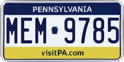PA license plate MEM9785