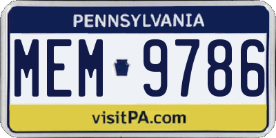 PA license plate MEM9786