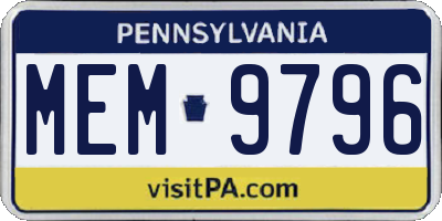PA license plate MEM9796