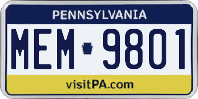 PA license plate MEM9801