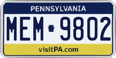 PA license plate MEM9802