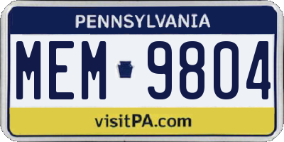 PA license plate MEM9804