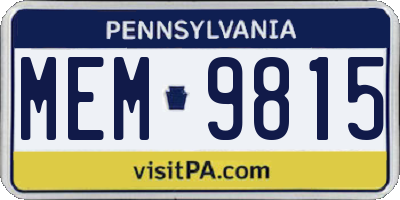 PA license plate MEM9815