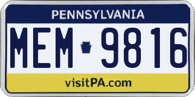 PA license plate MEM9816